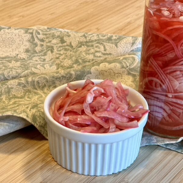 pickled red onion in bowl