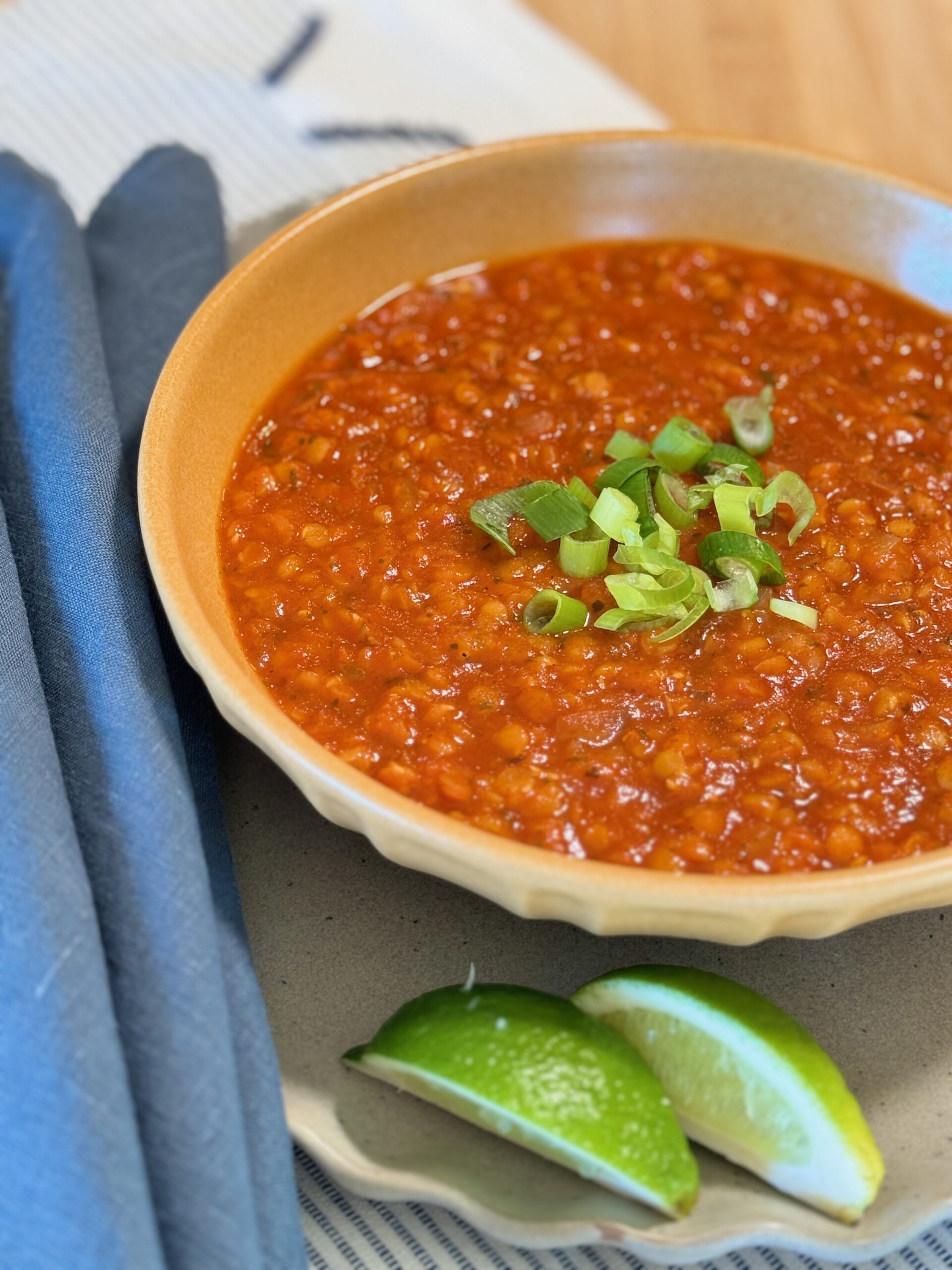 red lentil chili in bowl
