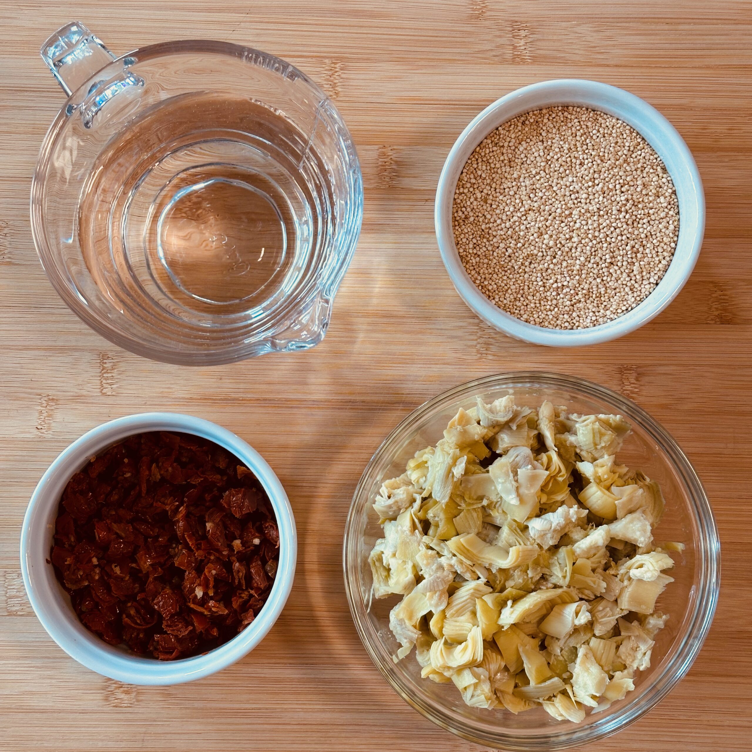artichoke sun dried quinoa ingredients top down