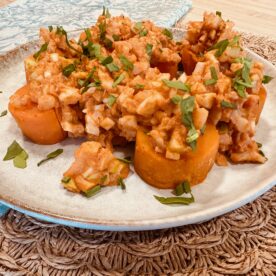cauliflower risotto sweet potato stack