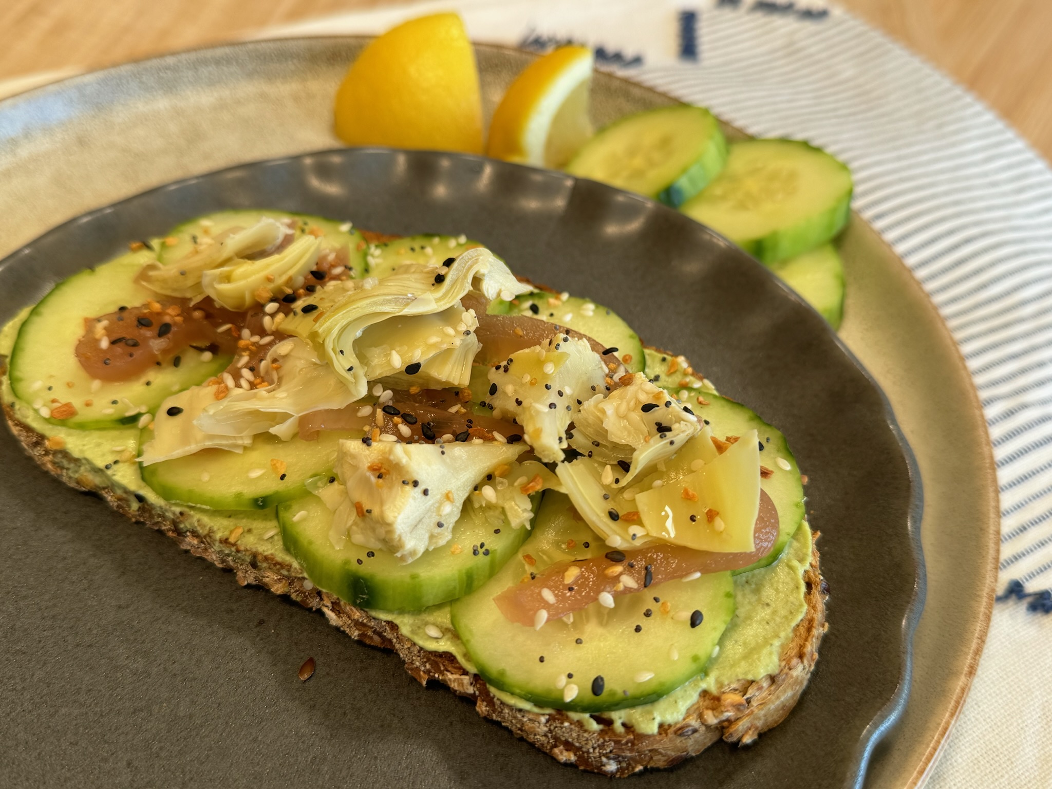 basil edamame toast on plate