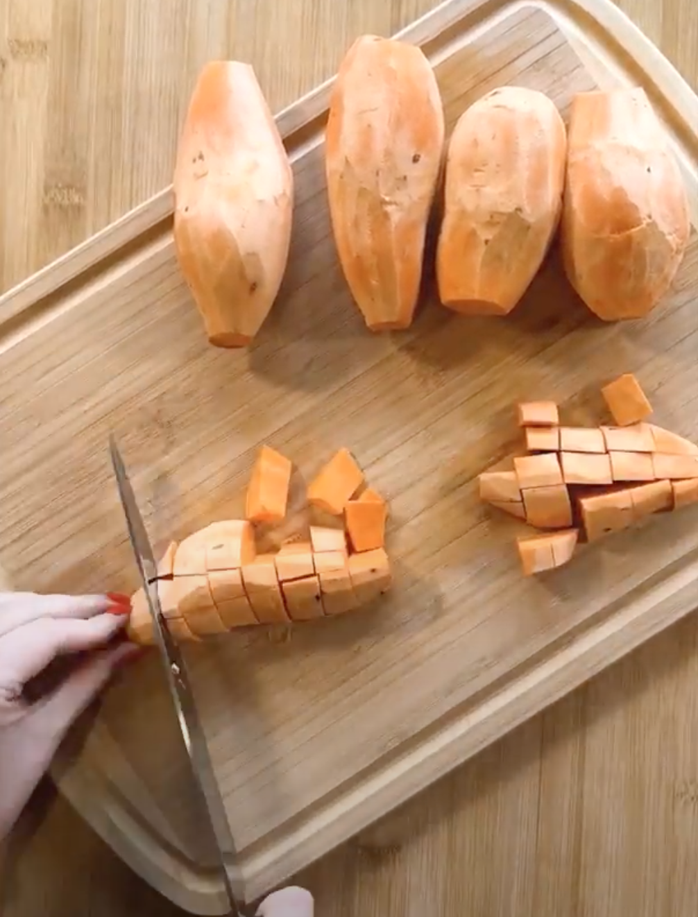 sweet potatoes cutting board